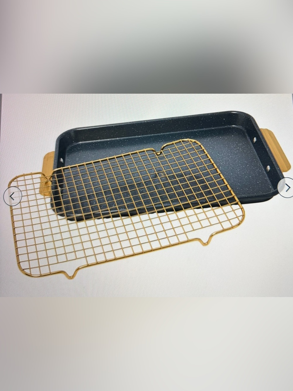 Curtis Stone 9" x 13" Nonstick Sheet Pan w/Goldtone Handles & Rack—Dark Gray New